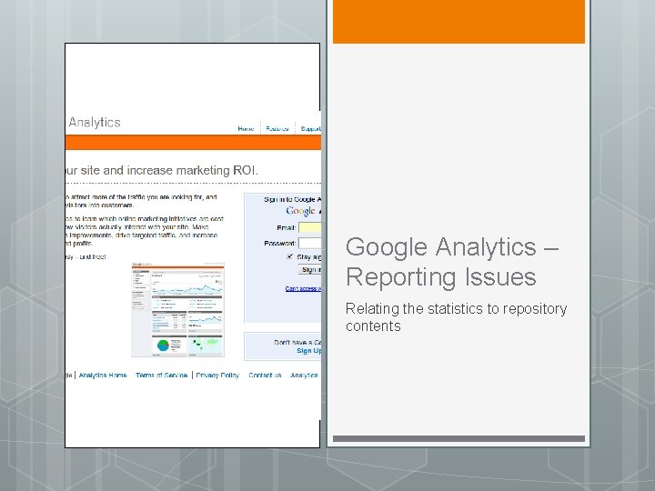 Google Analytics – Reporting Issues Relating the statistics to repository contents 
