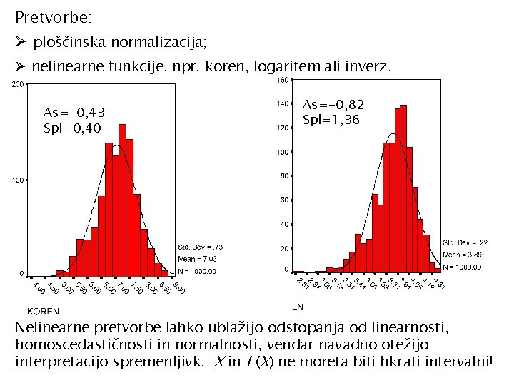 Pretvorbe: Ø ploščinska normalizacija; Ø nelinearne funkcije, npr. koren, logaritem ali inverz. As=-0, 43