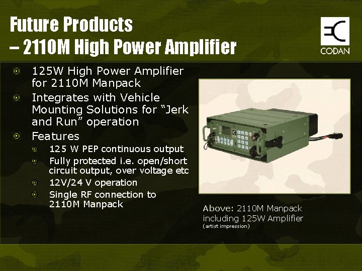 Future Products – 2110 M High Power Amplifier 125 W High Power Amplifier for