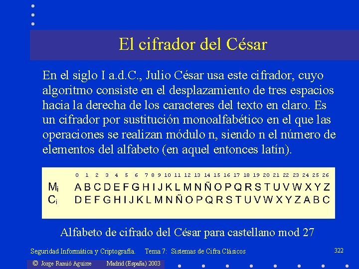 El cifrador del César En el siglo I a. d. C. , Julio César