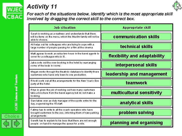 Activity 11 For each of the situations below, identify which is the most appropriate