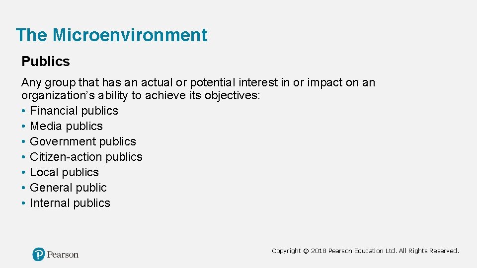 The Microenvironment Publics Any group that has an actual or potential interest in or