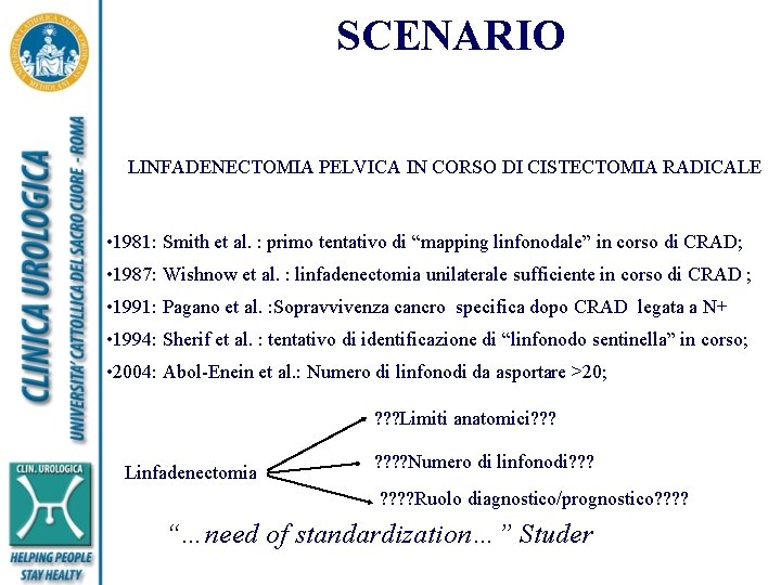 SCENARIO LINFADENECTOMIA PELVICA IN CORSO DI CISTECTOMIA RADICALE • 1981: Smith et al. :