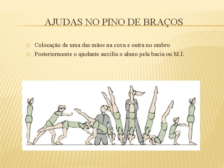 AJUDAS NO PINO DE BRAÇOS � � Colocação de uma das mãos na coxa