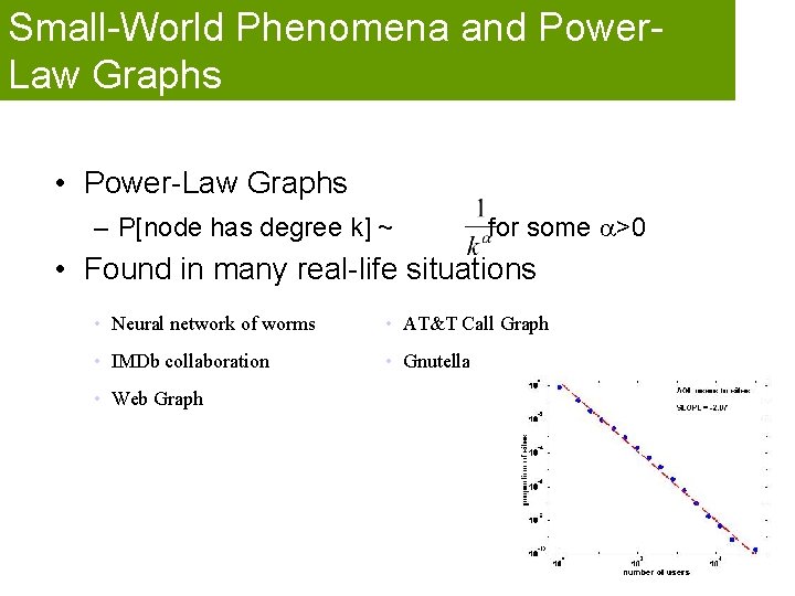 Small-World Phenomena and Power. Law Graphs • Power-Law Graphs – P[node has degree k]