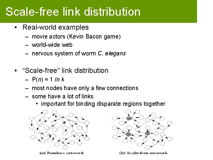 Scale-free link distribution • Real-world examples – movie actors (Kevin Bacon game) – world-wide