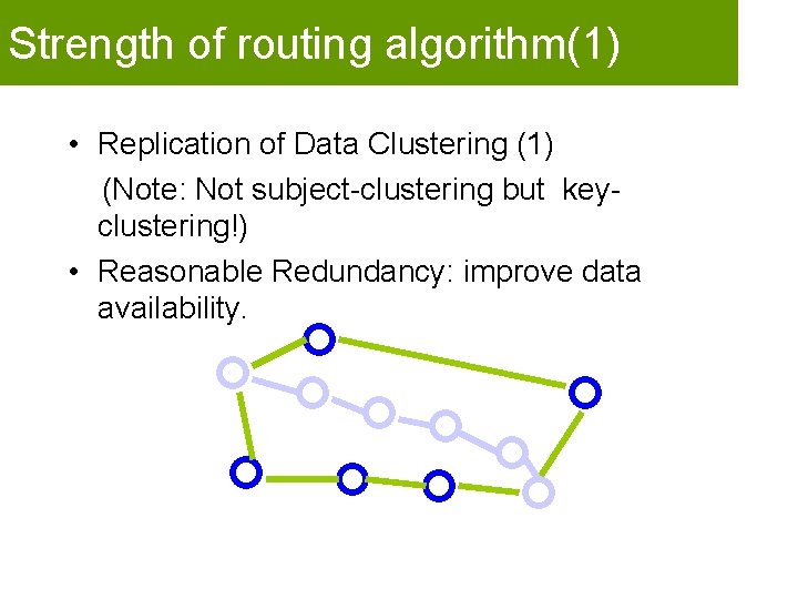 Strength of routing algorithm(1) • Replication of Data Clustering (1) (Note: Not subject-clustering but