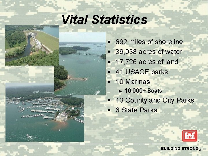 Vital Statistics § § § 692 miles of shoreline 39, 038 acres of water