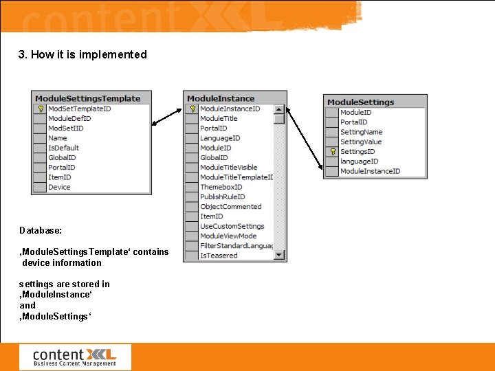 3. How it is implemented Database: ‚Module. Settings. Template‘ contains device information settings are