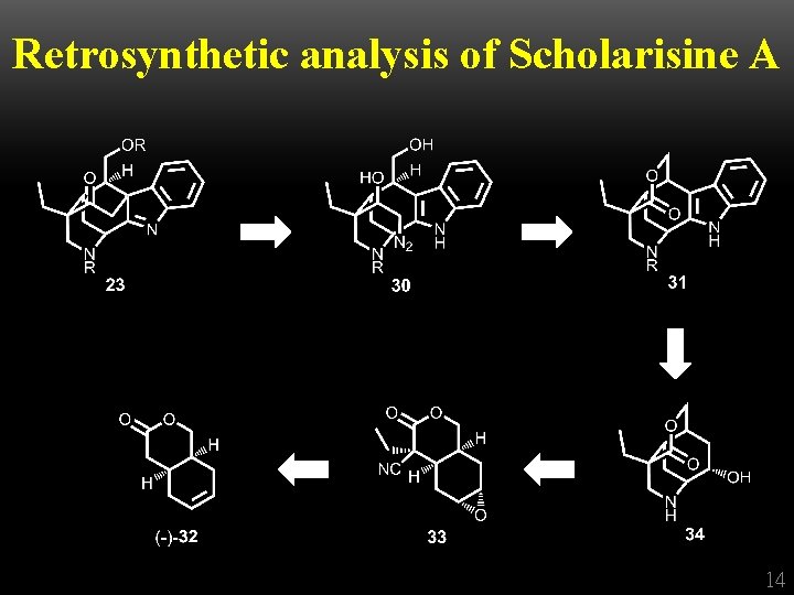 Retrosynthetic analysis of Scholarisine A 14 