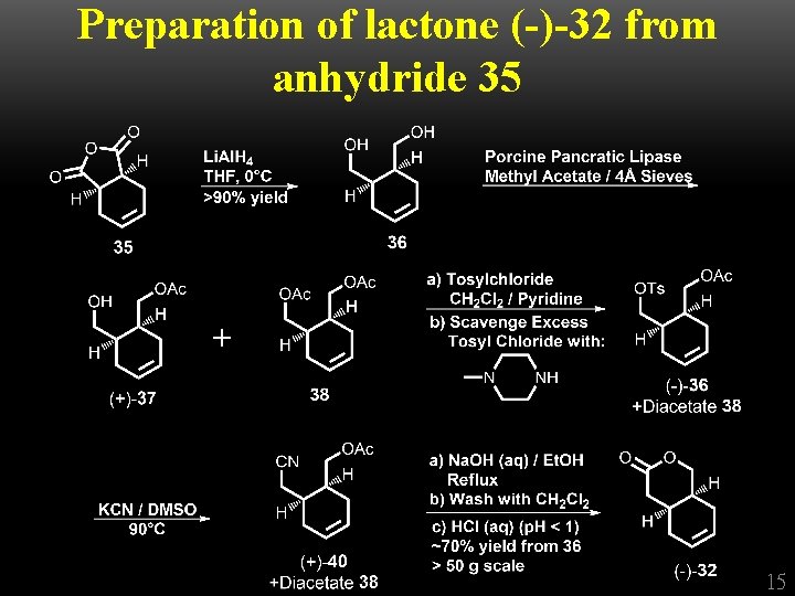 Preparation of lactone (-)-32 from anhydride 35 + 15 Preparation of lactone (-)-32 from anhydride 35 + 15