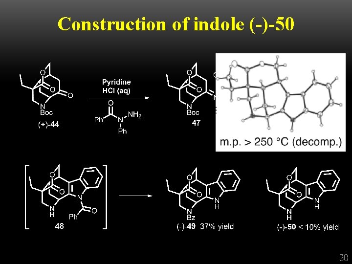 Construction of indole (-)-50 20 