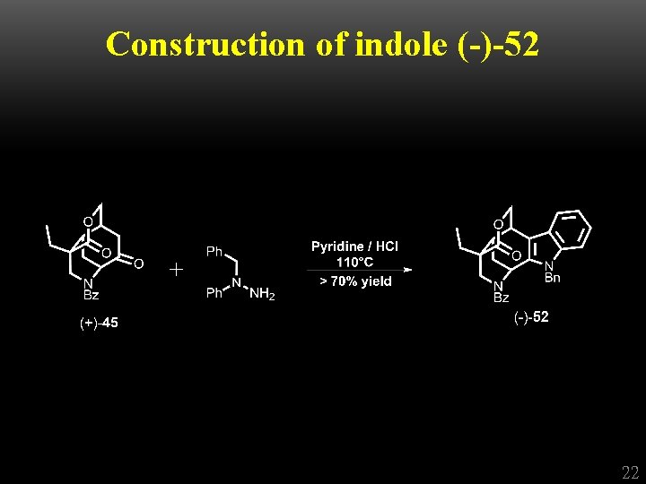 Construction of indole (-)-52 + 22 