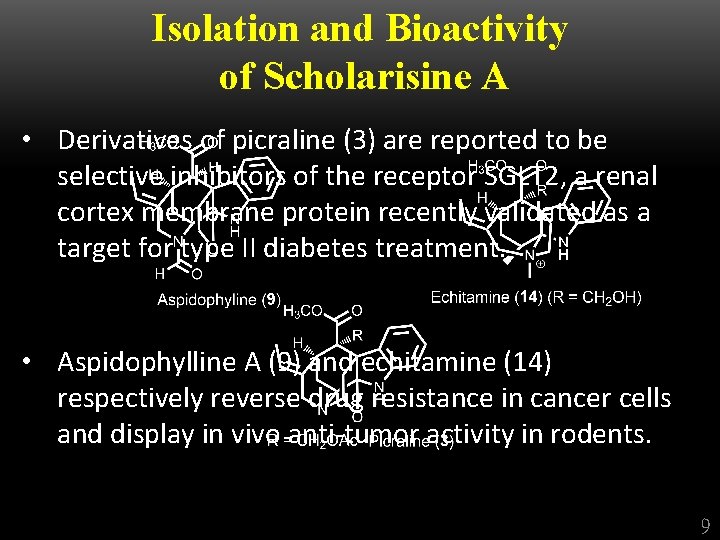 Isolation and Bioactivity of Scholarisine A • Derivatives of picraline (3) are reported to
