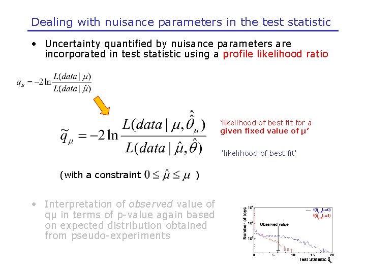Dealing with nuisance parameters in the test statistic • Uncertainty quantified by nuisance parameters