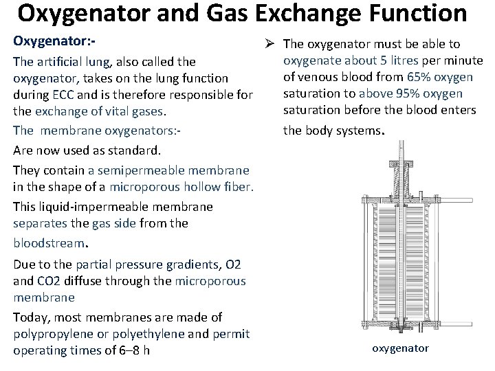 Oxygenator and Gas Exchange Function Oxygenator: - Ø The oxygenator must be able to Oxygenator and Gas Exchange Function Oxygenator: - Ø The oxygenator must be able to
