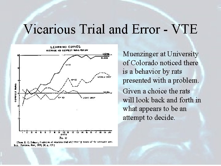 Vicarious Trial and Error - VTE • Muenzinger at University of Colorado noticed there