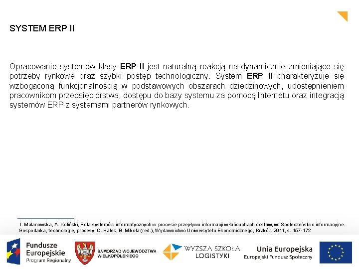 SYSTEM ERP II Opracowanie systemów klasy ERP II jest naturalną reakcją na dynamicznie zmieniające