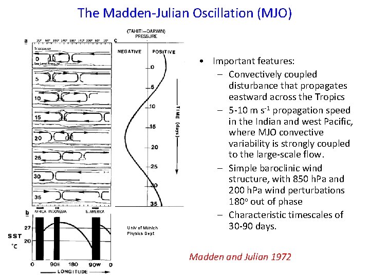 The Madden-Julian Oscillation (MJO) Univ of Munich Physics Dept • Important features: – Convectively