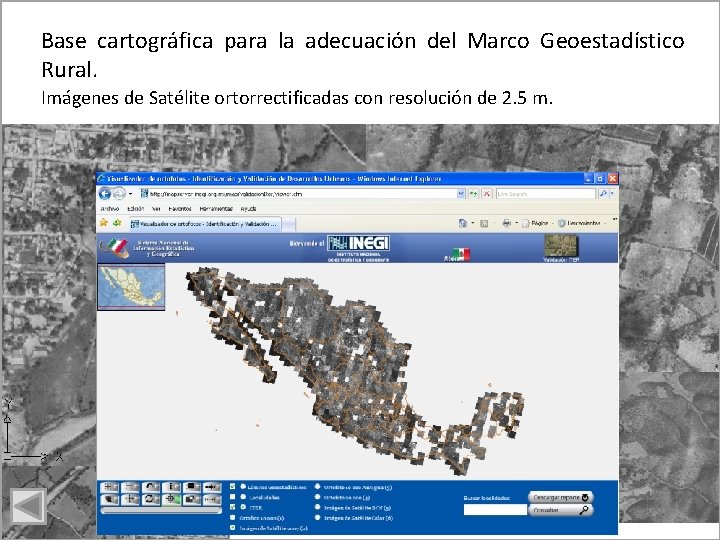 Base cartográfica para la adecuación del Marco Geoestadístico Rural. Imágenes de Satélite ortorrectificadas con