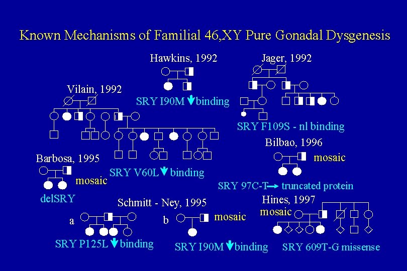 Known Mechanisms of Familial 46, XY Pure Gonadal Dysgenesis Hawkins, 1992 Jager, 1992 Vilain,