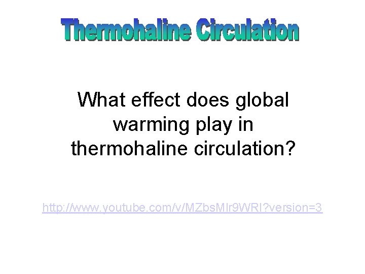 What effect does global warming play in thermohaline circulation? http: //www. youtube. com/v/MZbs. Mlr