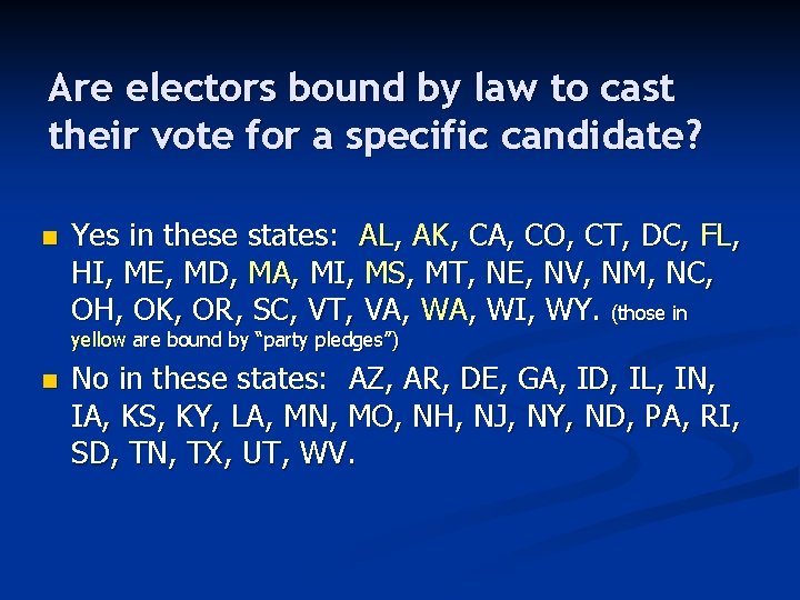 Are electors bound by law to cast their vote for a specific candidate? n