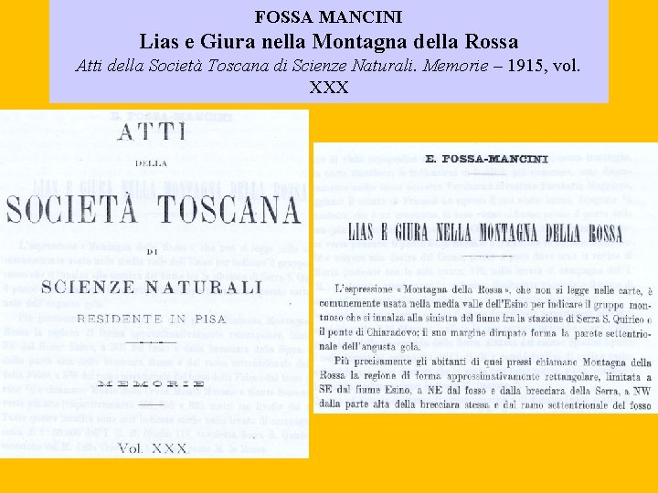 FOSSA MANCINI Lias e Giura nella Montagna della Rossa Atti della Società Toscana di