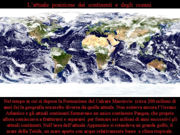 L’attuale posizione dei continenti e degli oceani Nel tempo in cui si depose la