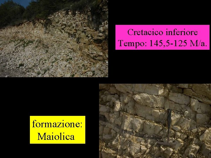 Cretacico inferiore Tempo: 145, 5 -125 M/a. formazione: Maiolica 