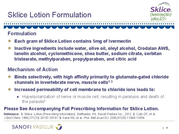 Sklice Lotion Formulation ● ● Each gram of Sklice Lotion contains 5 mg of