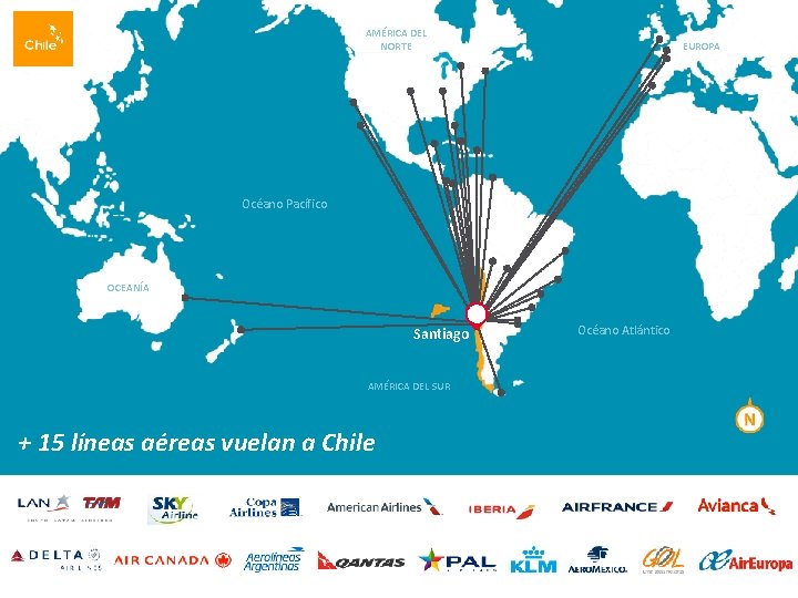 AMÉRICA DEL NORTE EUROPADEL SUR Océano Pacífico OCEANÍASUR Santiago AMÉRICA DEL SUR + 15