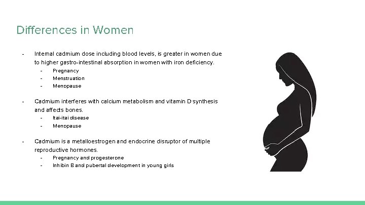 Differences in Women - Internal cadmium dose including blood levels, is greater in women