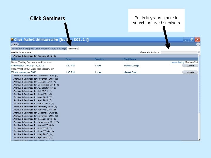 Click Seminars Put in key words here to searchived seminars Click Seminars Put in key words here to searchived seminars