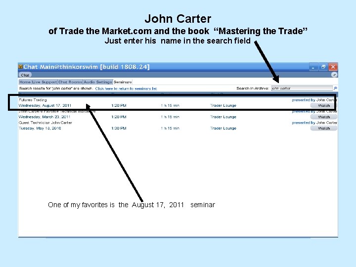 John Carter of Trade the Market. com and the book “Mastering the Trade” Just John Carter of Trade the Market. com and the book “Mastering the Trade” Just