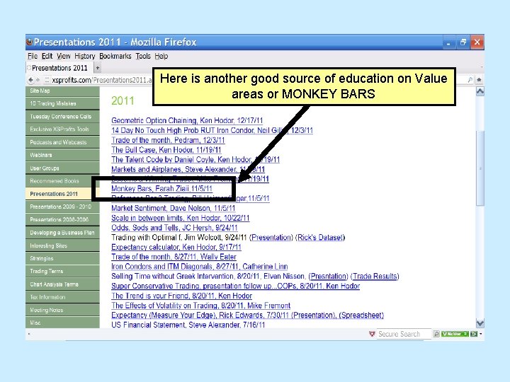 Here is another good source of education on Value areas or MONKEY BARS Here is another good source of education on Value areas or MONKEY BARS