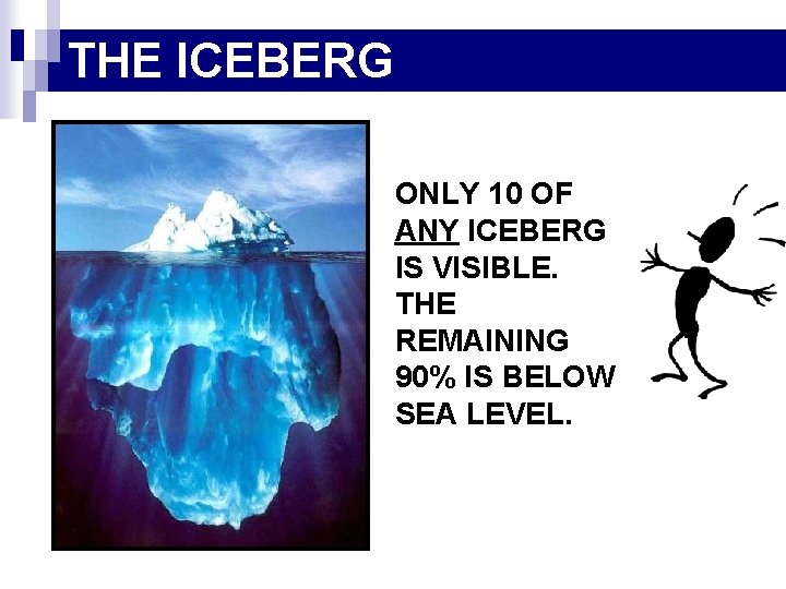 THE ICEBERG ONLY 10 OF ANY ICEBERG IS VISIBLE. THE REMAINING 90% IS BELOW