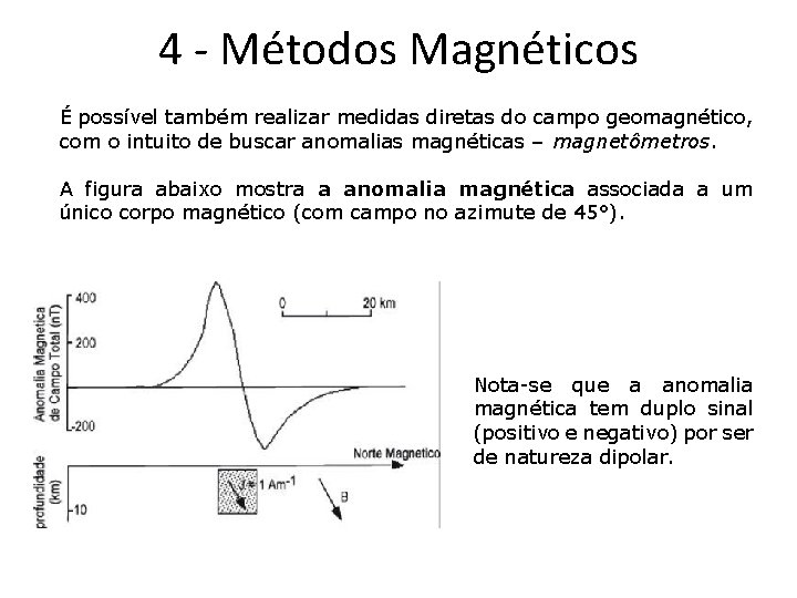 4 - Métodos Magnéticos É possível também realizar medidas diretas do campo geomagnético, com