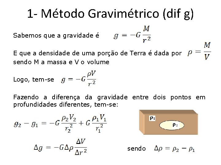 1 - Método Gravimétrico (dif g) Sabemos que a gravidade é E que a