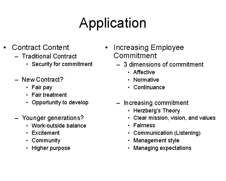 Application • Contract Content – Traditional Contract • Security for commitment – New Contract?