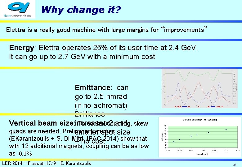 Why change it? Elettra is a really good machine with large margins for “improvements” Why change it? Elettra is a really good machine with large margins for “improvements”