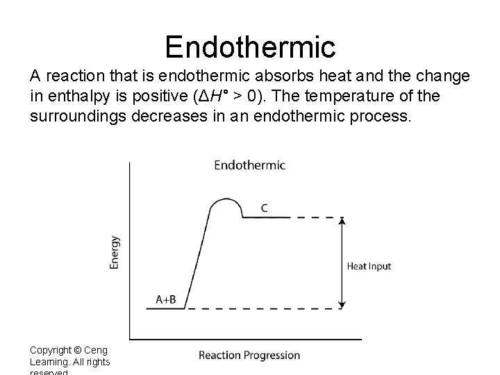 Endothermic A reaction that is endothermic absorbs heat and the change in enthalpy is