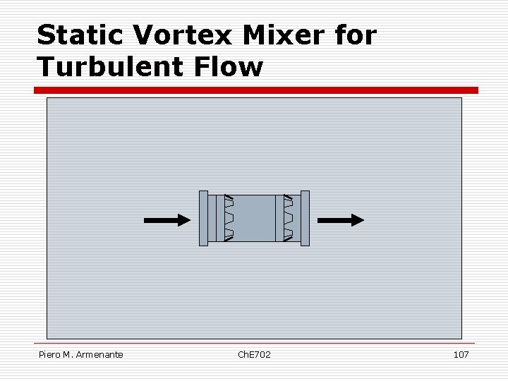 Static Vortex Mixer for Turbulent Flow Piero M. Armenante Ch. E 702 107 