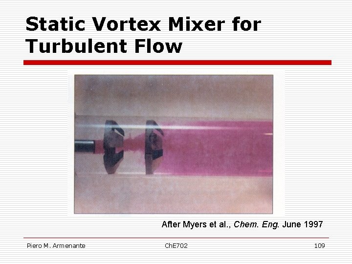 Static Vortex Mixer for Turbulent Flow After Myers et al. , Chem. Eng. June