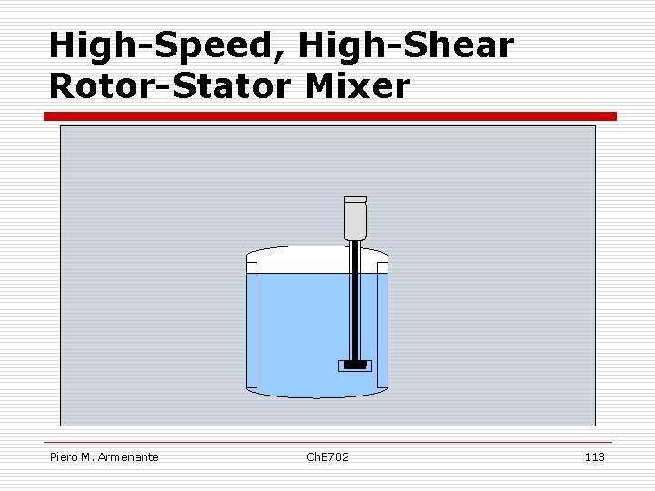 High-Speed, High-Shear Rotor-Stator Mixer Piero M. Armenante Ch. E 702 113 