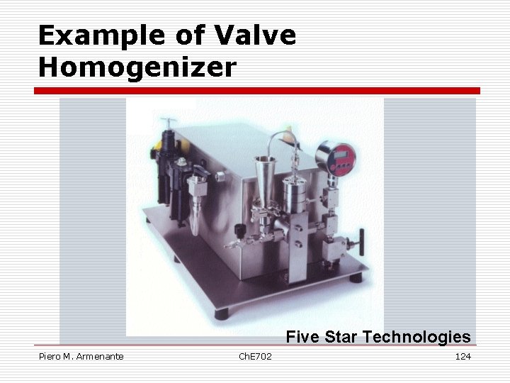 Example of Valve Homogenizer Five Star Technologies Piero M. Armenante Ch. E 702 124