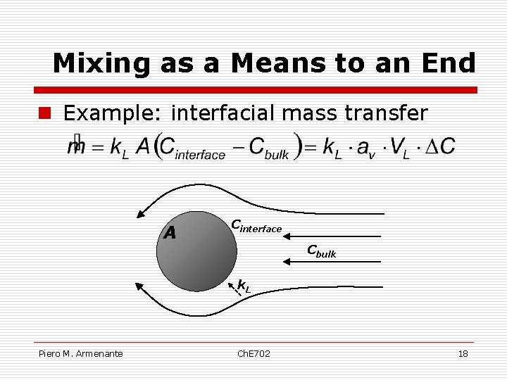 Mixing as a Means to an End n Example: interfacial mass transfer A Cinterface