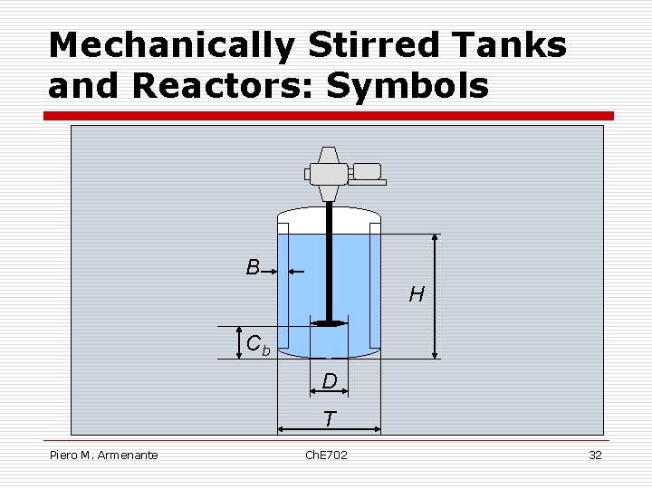 Mechanically Stirred Tanks and Reactors: Symbols B H Cb D T Piero M. Armenante