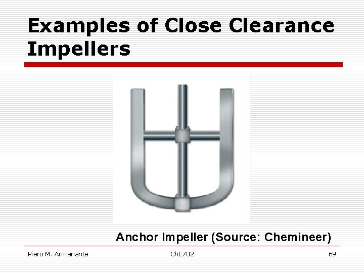 Examples of Close Clearance Impellers Anchor Impeller (Source: Chemineer) Piero M. Armenante Ch. E