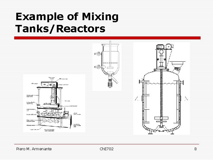 Example of Mixing Tanks/Reactors Piero M. Armenante Ch. E 702 8 